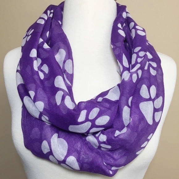 Purple White Paw Print Lightweight Infinity Scarf - Picture 1 of 3